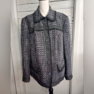 Anthracite By Muse Tweed Frayed Hem Button Down Purple Gray Blazer Size 18W